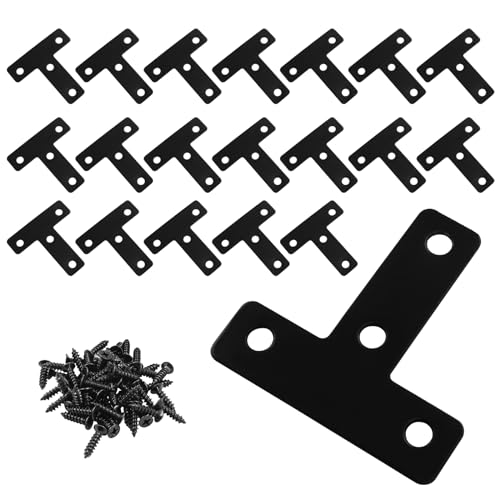 Aparat ortodontyczny |   2 szt. czarne płaskie narożniki w kształcie T 5 mm x 5 mm (2″ x 2″) płaskie wsporniki T, wysokiej jakości płaskie płyty naprawcze w kształcie T z wkrętami do ram, mebli i szafek.