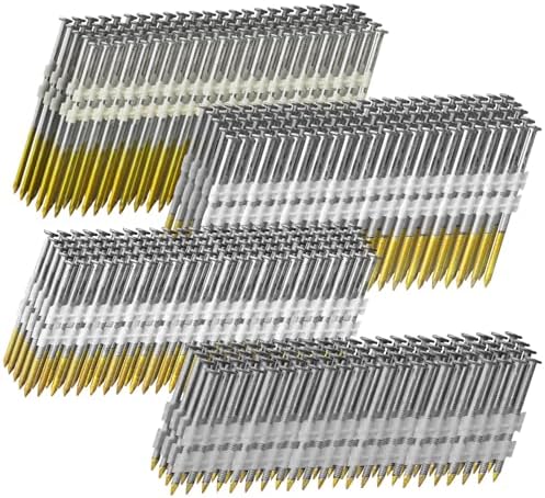 Paznokcie |   21-stopniowe gwoździe do ramowania 1200 sztuk, 4 rozmiary (2″+2-1/2″+3,0″ z pierścieniowym trzpieniem+3-1/2″ gładki trzpień), pełna okrągła główka, gorąco ocynkowane, 300 sztuk na rozmiar, różne rozmiary, gwoździarka do ramowania 20-22 stopni