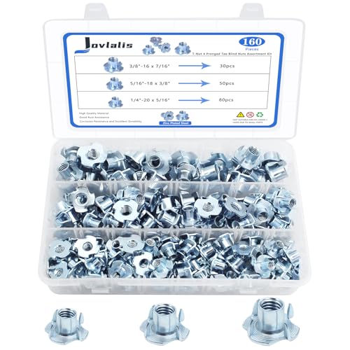 T-nuty |   T Nakrętki 1/4″-2, 5/16″-18, 3/8″-16, Jovlalis 16 sztuk ocynkowanych stalowych nakrętek T z 4 zębami, zestaw nakrętek ślepych do drewna, chwytów do wspinaczki, meblarstwa, mebli