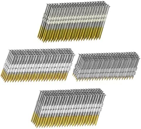 Zestawione elementy złączne |   21-stopniowe gwoździe do ramowania, 1000 sztuk, 4 rozmiary (2″+2-1/2″+3.0″ z pierścieniowym trzpieniem+3-1/2″ z gładkim trzpieniem), pełna okrągła główka, gorąco cynkowane, 250 sztuk na rozmiar, różne rozmiary, gwoździarka do ramowania 20-22 stopni