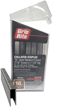 Zszywacze |   Grip Rite Prime Guard Maxb64890 16-Gauge 7/16″ Średnia korona 1-1/4″ zszywki ze stali nierdzewnej 304 w pudełku z klipsem do paska (opakowanie 500 sztuk)