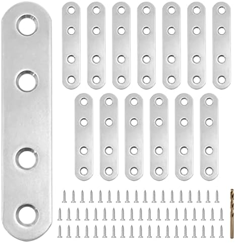 Aparat ortodontyczny |   14 sztuk prostych wzmocnień 2,99” x 0,63”, stalowe płaskie wsporniki, metalowe wzmocnienia do drewnianych biurek, krzeseł, szafek, szuflad, ram meblowych z 56 śrubami